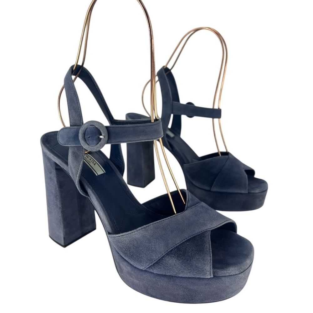 Prada Suede Crisscross Platform Sandals in Blue Size 40.5 - Picture 5 of 16